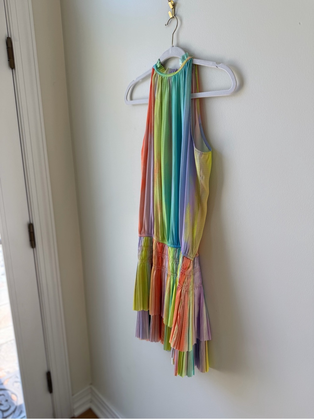 Current Air Cara Pleated Mini Dress Pastel Rainbow Colorful Size Medium Swing - Picture 15 of 16
